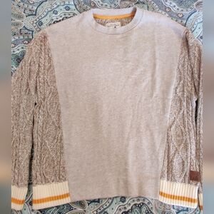 Roots Beige Sweater with Cable Knit Sleeves